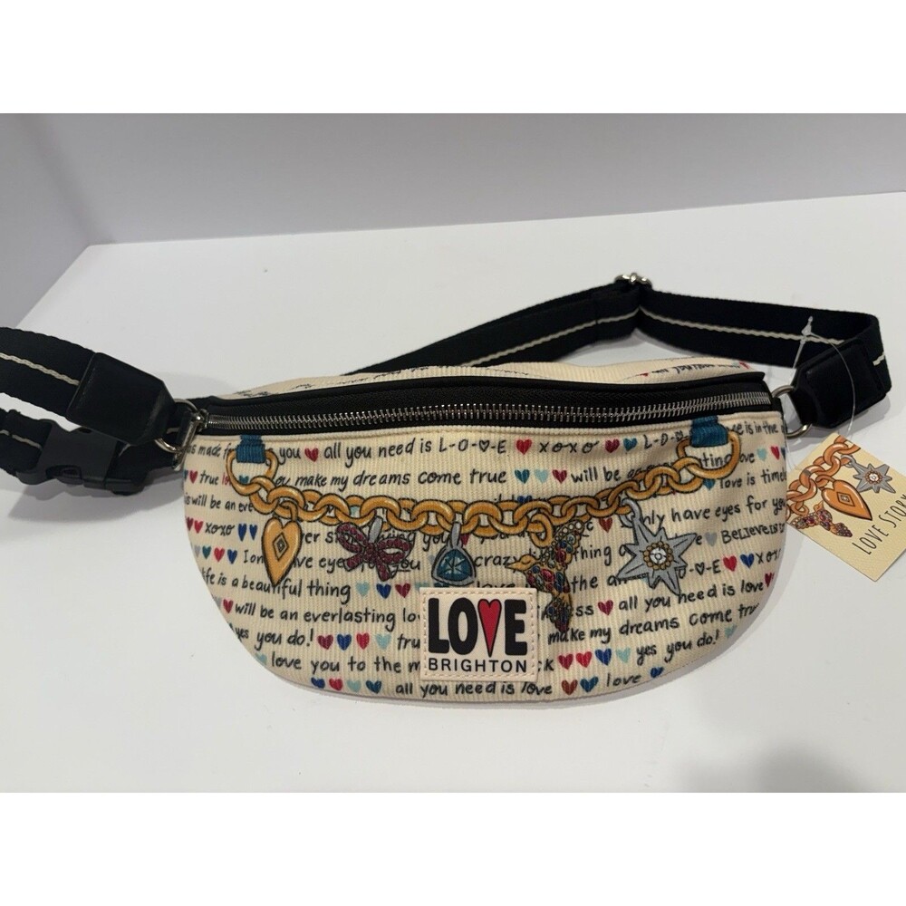Brighton Love Story Belt Bag Fanny Pack Crossbody Multi Corduroy Heart Charm NWT